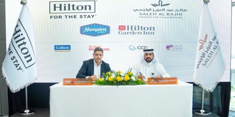 شراكة بين هيلتون وشركة صالح عبدالعزيز الراجحي وشركاه المحدودة لافتتاح فندقي هيلتون جاردن إن وهامبتون باي هيلتون في الرياض.