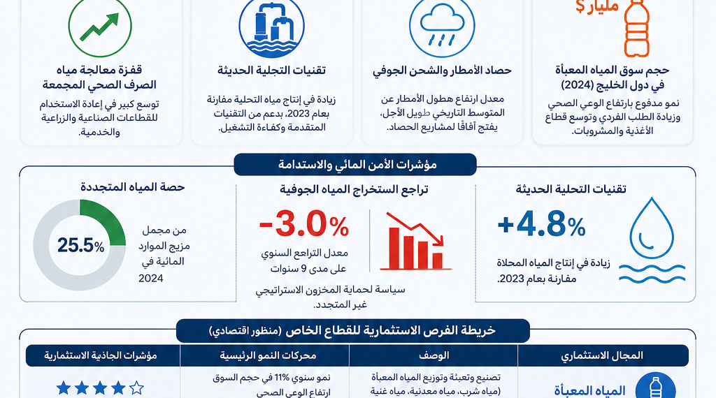 تقرير اقتصادي: الأمن المائي في الخليج ينشئ قطاعاً استثمارياً بمليارات الدولارات